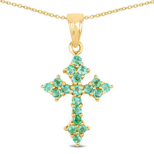 Bids.com 14K Yellow Gold Plated 1.05 Carat Genuine Zambian Emerald .925 Sterling Silver Pendant Pendants