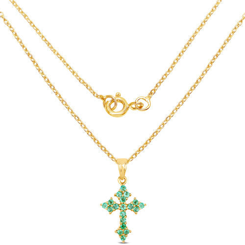 Bids.com 14K Yellow Gold Plated 1.05 Carat Genuine Zambian Emerald .925 Sterling Silver Pendant Pendants