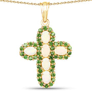 Bids.com 14K Yellow Gold Plated 3.11 Carat Genuine Ethiopian Opal and Chrome Diopside .925 Sterling Silver Pendant Pendants