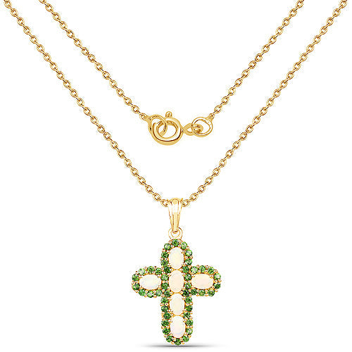 Bids.com 14K Yellow Gold Plated 3.11 Carat Genuine Ethiopian Opal and Chrome Diopside .925 Sterling Silver Pendant Pendants