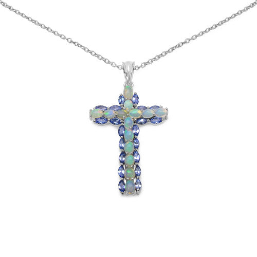 Bids.com 3.32 Carat Genuine Ethiopian Opal and Tanzanite .925 Sterling Silver Pendant Pendants