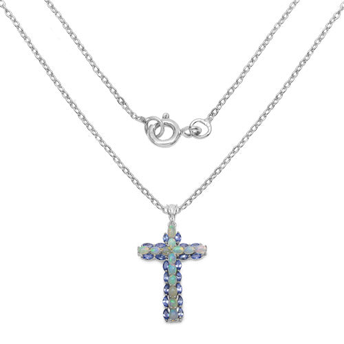 Bids.com 3.32 Carat Genuine Ethiopian Opal and Tanzanite .925 Sterling Silver Pendant Pendants