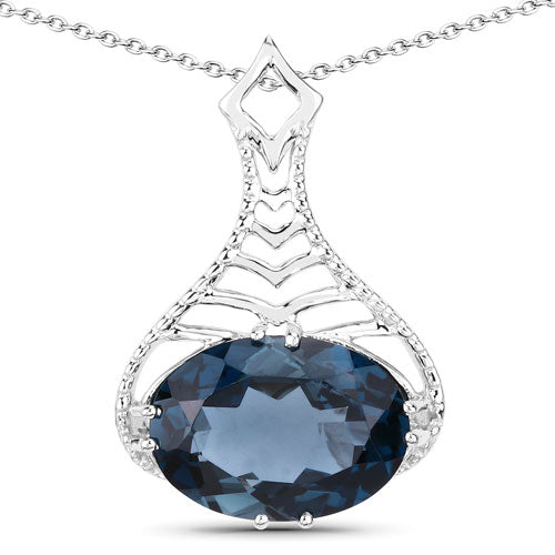 Bids.com 6.65 Carat Genuine London Blue Topaz .925 Sterling Silver Pendant Pendants
