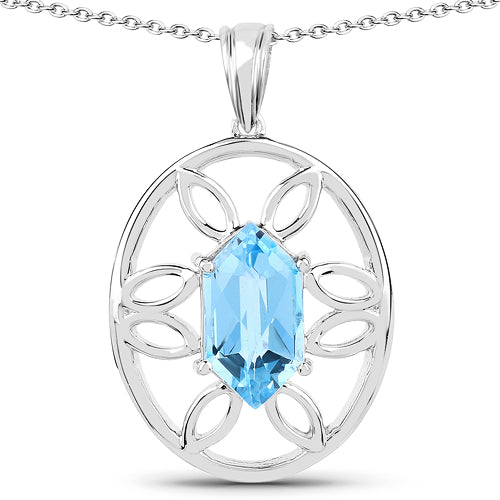 Bids.com 6.17 Carat Genuine Swiss Blue Topaz .925 Sterling Silver Pendant Pendants