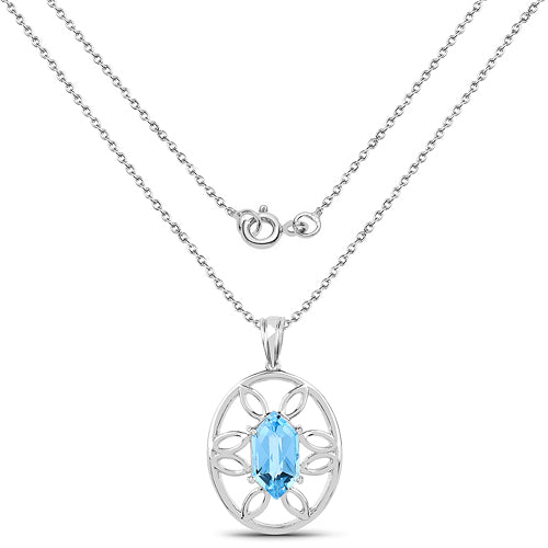 Bids.com 6.17 Carat Genuine Swiss Blue Topaz .925 Sterling Silver Pendant Pendants