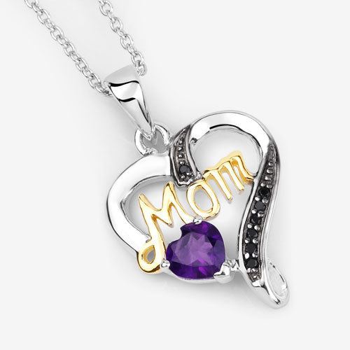 Bids.com 0.48 Carat Genuine Amethyst and Black Spinel .925 Sterling Silver Pendant Pendants