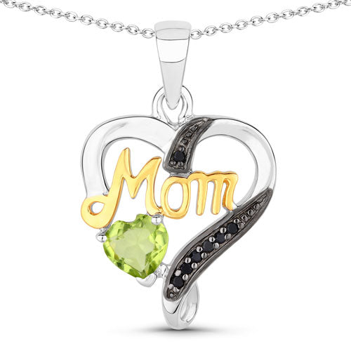 Bids.com 0.49 Carat Genuine Peridot and Black Spinel .925 Sterling Silver Pendant Pendants