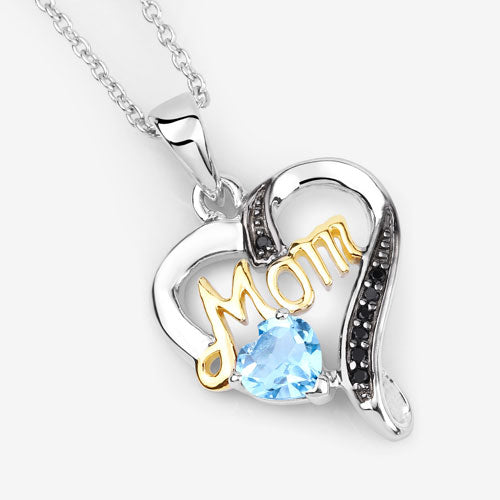 Bids.com 0.57 Carat Genuine Swiss Blue Topaz and Black Spinel .925 Sterling Silver Pendant Pendants