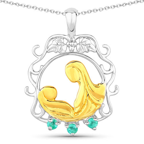 Bids.com 0.09 Carat Genuine Emerald .925 Sterling Silver Pendant Pendants