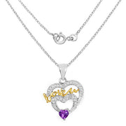 Bids.com Two Tone Plated 0.44 Carat Genuine Amethyst and White Topaz .925 Sterling Silver Pendant Pendants
