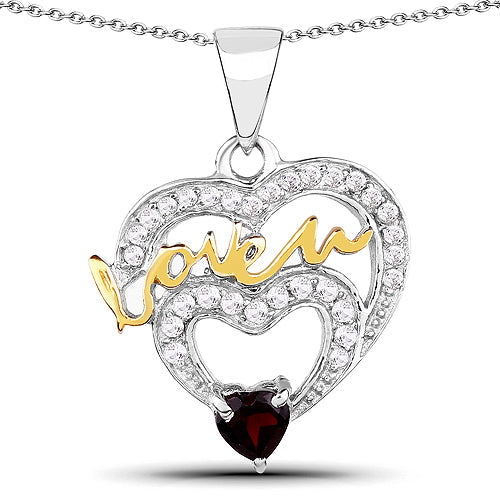 Bids.com 0.51 Carat Genuine Garnet and White Topaz .925 Sterling Silver Pendant Pendants