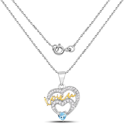 Bids.com 0.44 Carat Genuine Swiss Blue Topaz and White Topaz .925 Sterling Silver Pendant Pendants
