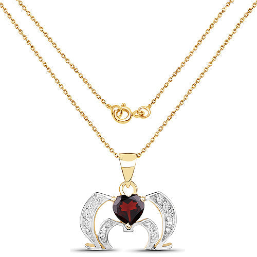 Bids.com 14K Yellow Gold Plated 1.05 Carat Genuine Garnet and White Topaz .925 Sterling Silver Pendant Pendants