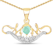 Bids.com 14K Yellow Gold Plated 0.62 Carat Genuine Emerald and White Topaz .925 Sterling Silver Pendant Pendants