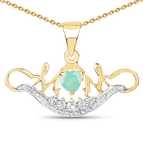 Bids.com 14K Yellow Gold Plated 0.62 Carat Genuine Emerald and White Topaz .925 Sterling Silver Pendant Pendants