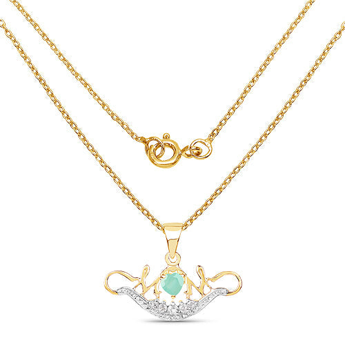 Bids.com 14K Yellow Gold Plated 0.62 Carat Genuine Emerald and White Topaz .925 Sterling Silver Pendant Pendants