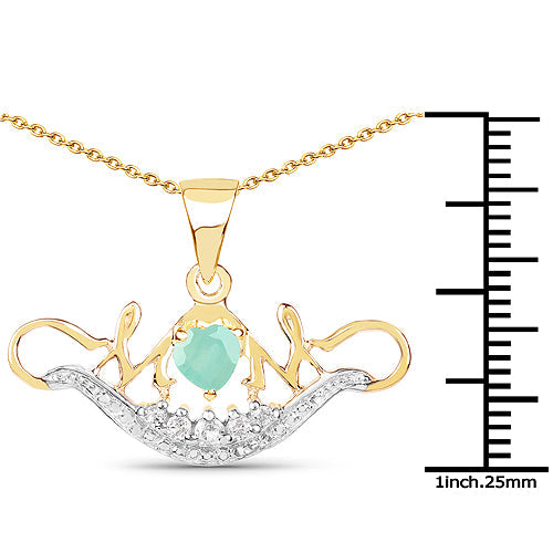 Bids.com 14K Yellow Gold Plated 0.62 Carat Genuine Emerald and White Topaz .925 Sterling Silver Pendant Pendants