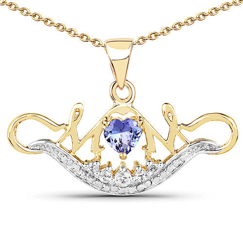 Bids.com 14K Yellow Gold Plated 0.62 Carat Genuine Tanzanite and White Topaz .925 Sterling Silver Pendant Pendants