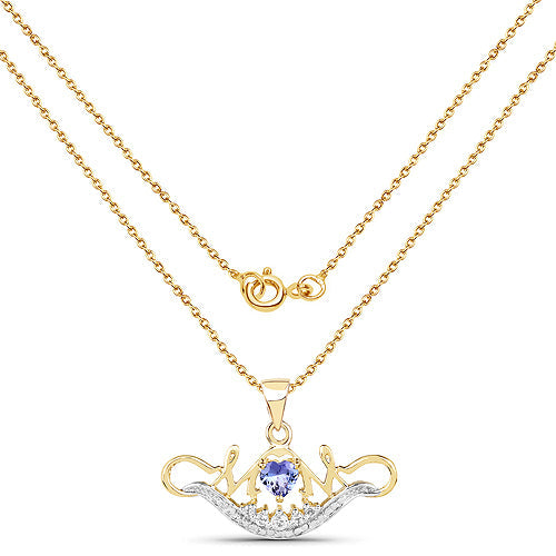 Bids.com 14K Yellow Gold Plated 0.62 Carat Genuine Tanzanite and White Topaz .925 Sterling Silver Pendant Pendants