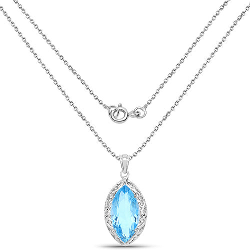 Bids.com 8.22 Carat Genuine Swiss Blue Topaz .925 Sterling Silver Pendant Pendants