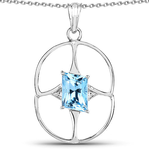 Bids.com 5.26 Carat Genuine Swiss Blue Topaz .925 Sterling Silver Pendant Pendants