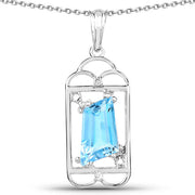 Bids.com 4.57 Carat Genuine Swiss Blue Topaz & White Topaz .925 Sterling Silver Pendant Pendants