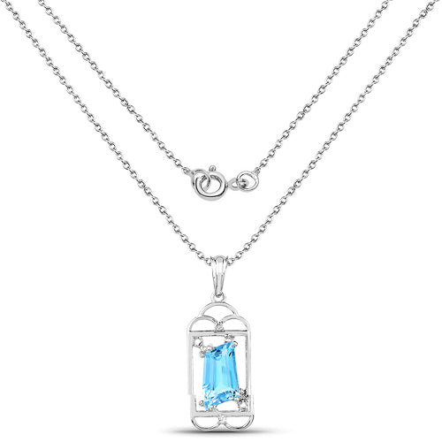 Bids.com 4.57 Carat Genuine Swiss Blue Topaz & White Topaz .925 Sterling Silver Pendant Pendants