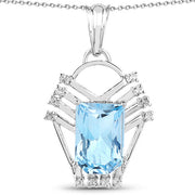 Bids.com 5.76 Carat Genuine Swiss Blue Topaz & White Topaz .925 Sterling Silver Pendant Pendants