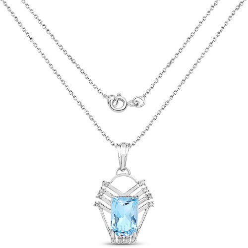 Bids.com 5.76 Carat Genuine Swiss Blue Topaz & White Topaz .925 Sterling Silver Pendant Pendants