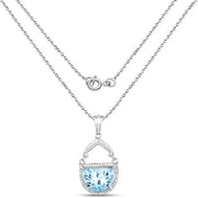Bids.com 4.08 Carat Genuine Swiss Blue Topaz & White Topaz .925 Sterling Silver Pendant Pendants