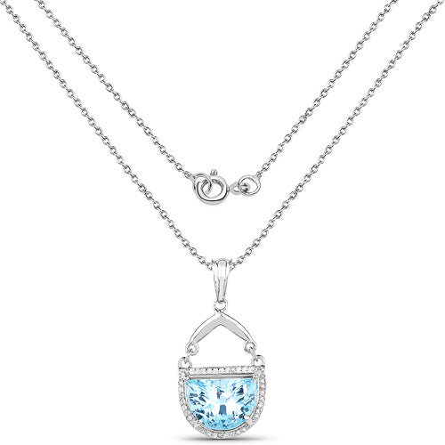 Bids.com 4.08 Carat Genuine Swiss Blue Topaz & White Topaz .925 Sterling Silver Pendant Pendants
