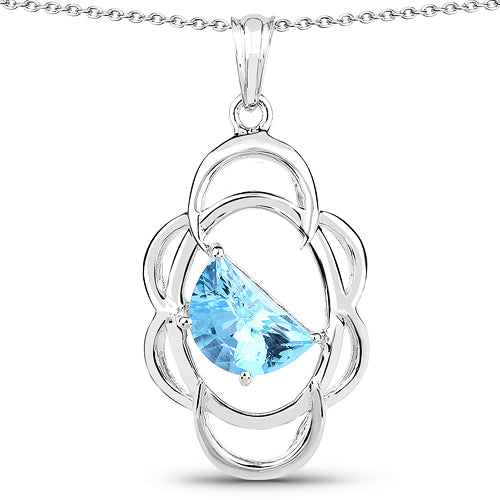 Bids.com 4.60 Carat Genuine Swiss Blue Topaz .925 Sterling Silver Pendant Pendants