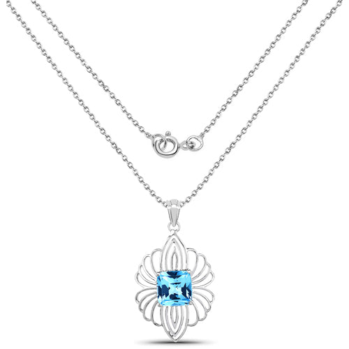 Bids.com 8.18 Carat Genuine Swiss Blue Topaz .925 Sterling Silver Pendant Pendants