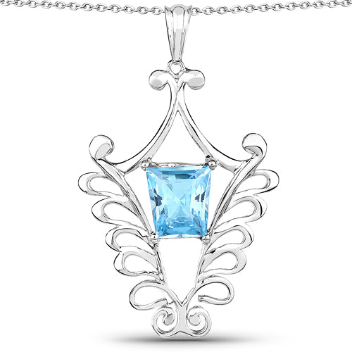 Bids.com 5.68 Carat Genuine Swiss Blue Topaz .925 Sterling Silver Pendant Pendants