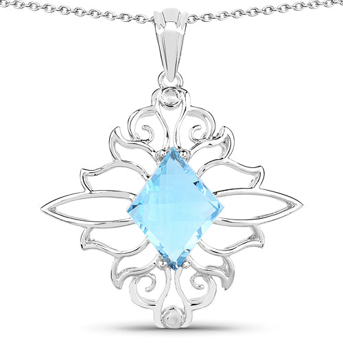 Bids.com 5.15 Carat Genuine Swiss Blue Topaz .925 Sterling Silver Pendant Pendants