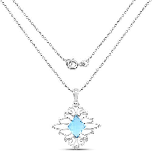 Bids.com 5.15 Carat Genuine Swiss Blue Topaz .925 Sterling Silver Pendant Pendants