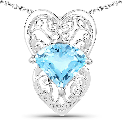 Bids.com 4.65 Carat Genuine Swiss Blue Topaz .925 Sterling Silver Pendant Pendants