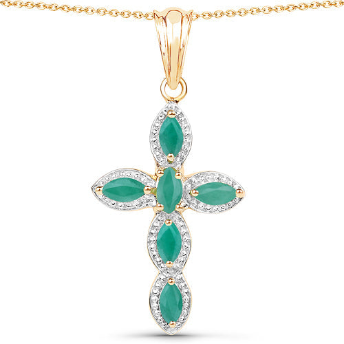 Bids.com 18K Yellow Gold Plated 0.84 Carat Genuine Emerald .925 Sterling Silver Pendant Pendants