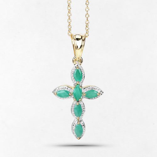 Bids.com 18K Yellow Gold Plated 0.84 Carat Genuine Emerald .925 Sterling Silver Pendant Pendants