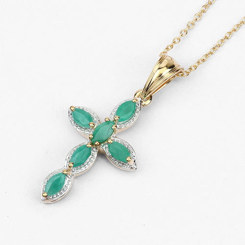 Bids.com 18K Yellow Gold Plated 0.84 Carat Genuine Emerald .925 Sterling Silver Pendant Pendants
