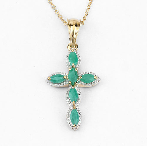 Bids.com 18K Yellow Gold Plated 0.84 Carat Genuine Emerald .925 Sterling Silver Pendant Pendants