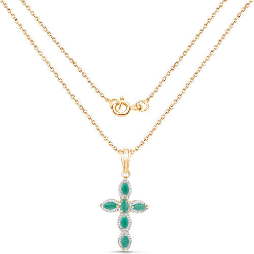 Bids.com 18K Yellow Gold Plated 0.84 Carat Genuine Emerald .925 Sterling Silver Pendant Pendants