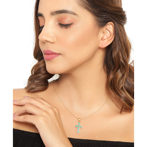 Bids.com 18K Yellow Gold Plated 0.84 Carat Genuine Emerald .925 Sterling Silver Pendant Pendants