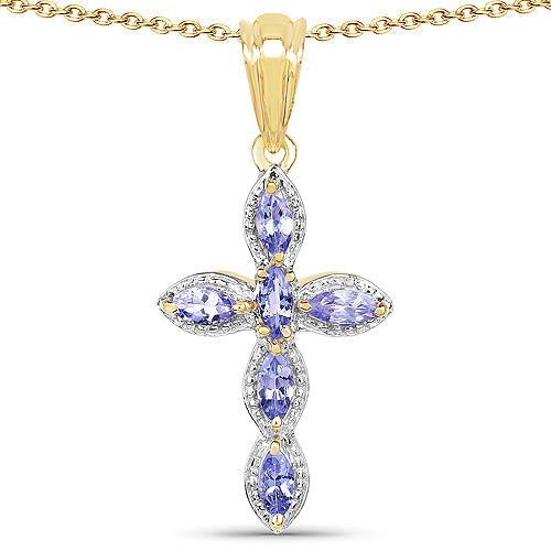 Bids.com 14K Yellow Gold Plated 0.84 Carat Genuine Tanzanite .925 Sterling Silver Pendant Pendants