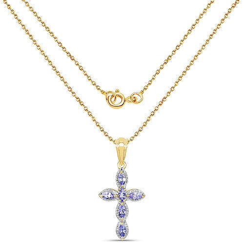 Bids.com 14K Yellow Gold Plated 0.84 Carat Genuine Tanzanite .925 Sterling Silver Pendant Pendants
