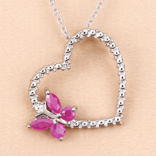 Bids.com 0.52 Carat Genuine Ruby and Created White Sapphire .925 Sterling Silver Pendant Pendants