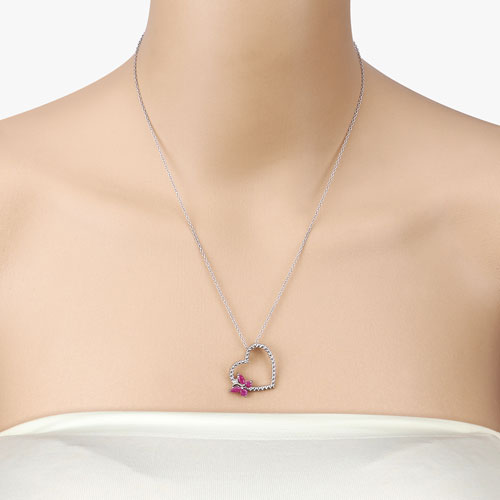 Bids.com 0.52 Carat Genuine Ruby and Created White Sapphire .925 Sterling Silver Pendant Pendants