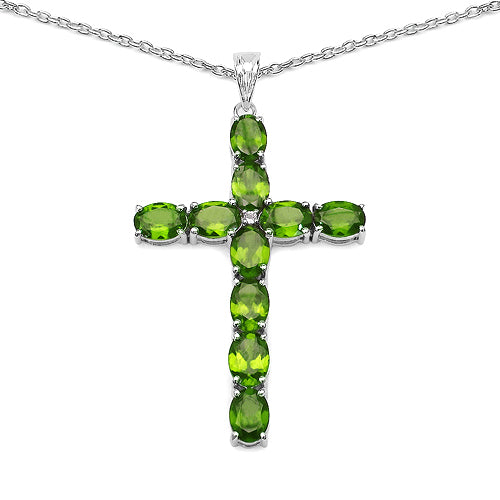 Bids.com 8.32 Carat Genuine Peridot and White Topaz .925 Sterling Silver Pendant Pendants