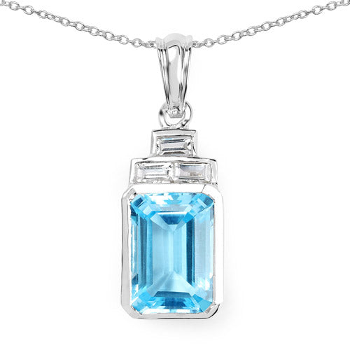 Bids.com 9.99 Carat Genuine Swiss Blue Topaz and White Topaz .925 Sterling Silver Pendant Pendants