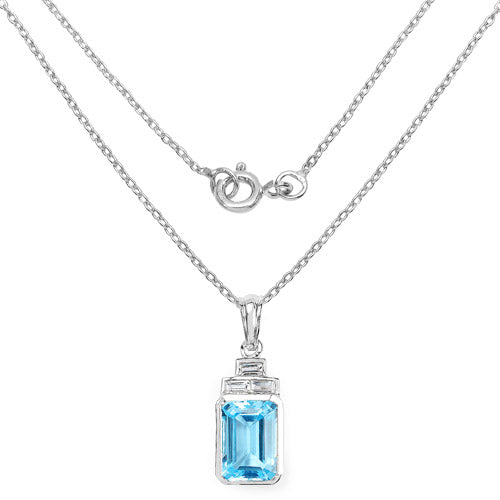 Bids.com 9.99 Carat Genuine Swiss Blue Topaz and White Topaz .925 Sterling Silver Pendant Pendants